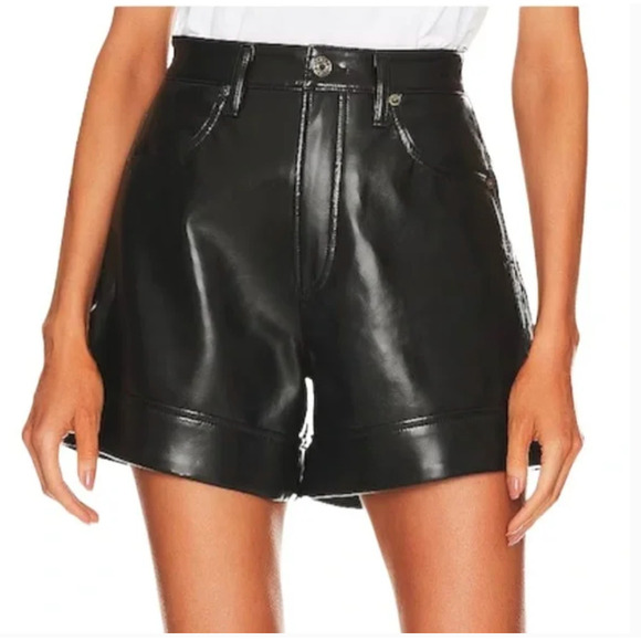 Agolde Recycled Leather High Rise Angled Hem Short Detox Black Size 23 - Picture 1 of 11